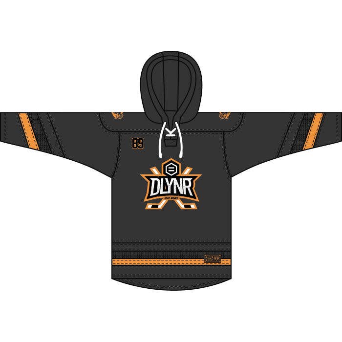 Hockey-Hoodie mit Ziegenmotiv, Schwarz/Orange. • Stickereien für den Großhandel von Dolly Noire