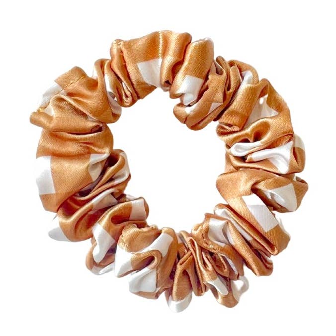 CARAMEL GINGHAM - Chouchou skinny en soie pour la vente par Beyond Scrunchies