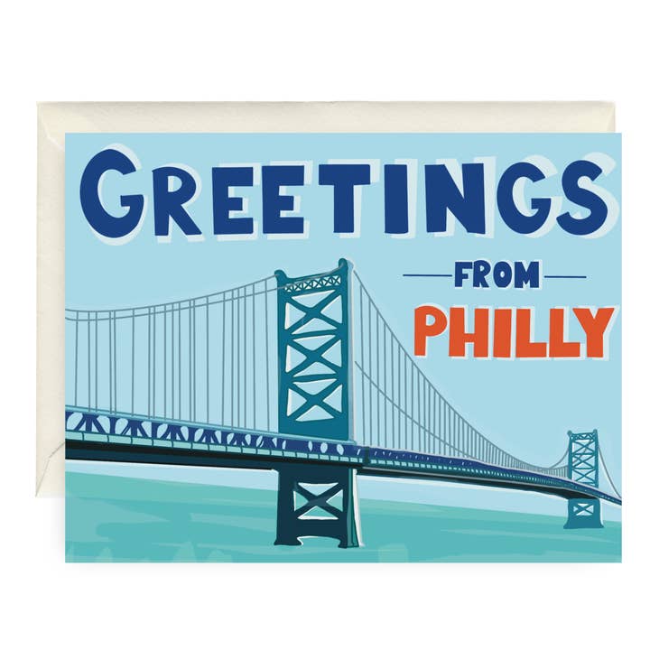 Saludos desde Philly Tarjeta del Puente Ben Franklin para venta al por mayor de After Party Paper Co.