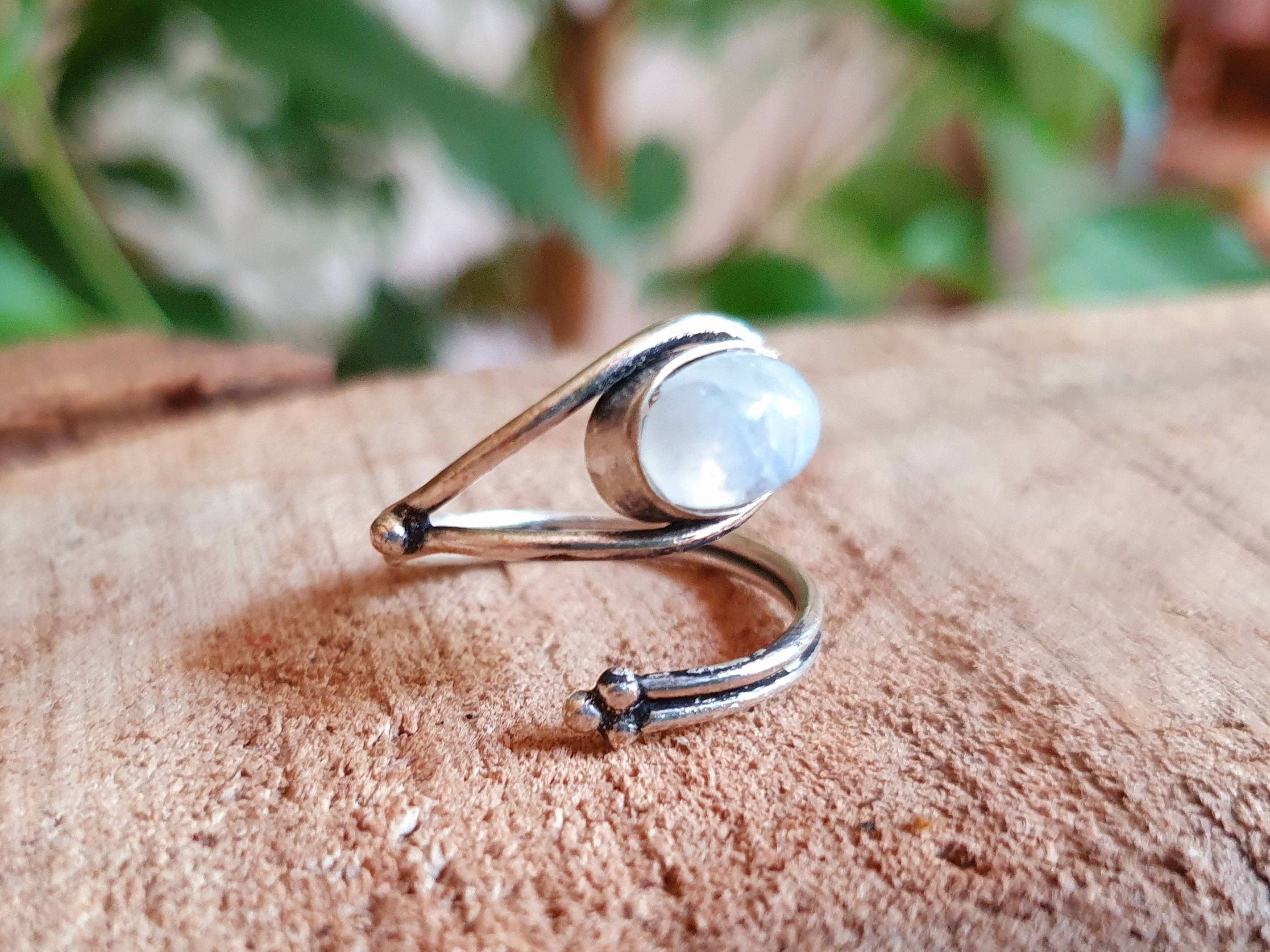 Kaali Boutique – wholesale Multi-stone ring – Ethnic style Silver & Moonstone Ring / Adjustable / Boho /  Bohemian / Psy / Rustic / Tribal / Gypsy / Festival / Healing / Festival9