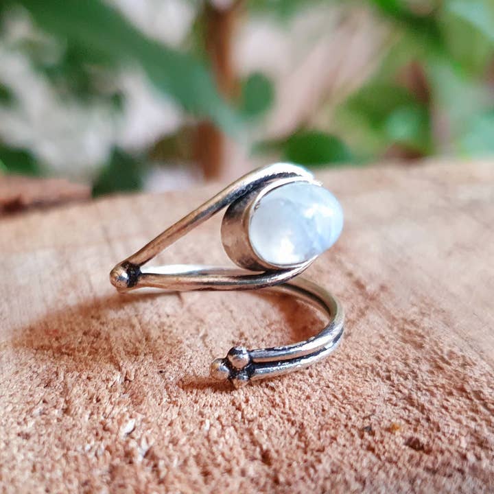 Kaali Boutique – wholesale Multi-stone ring – Ethnic style Silver & Moonstone Ring / Adjustable / Boho / Bohemian / Psy / Rustic / Tribal / Gypsy / Festival / Healing / Festival9