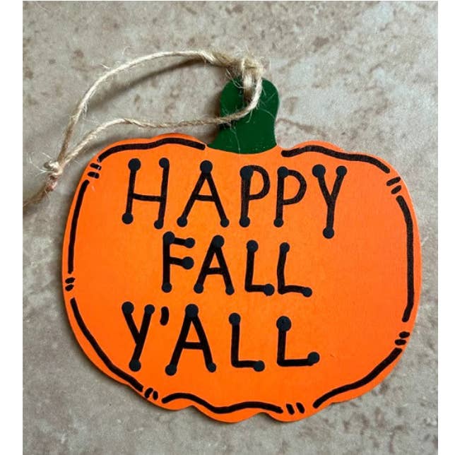 FE135098 Happy Fall Y'all pompoenornament voor wholesale door Nannie and B's Crafts