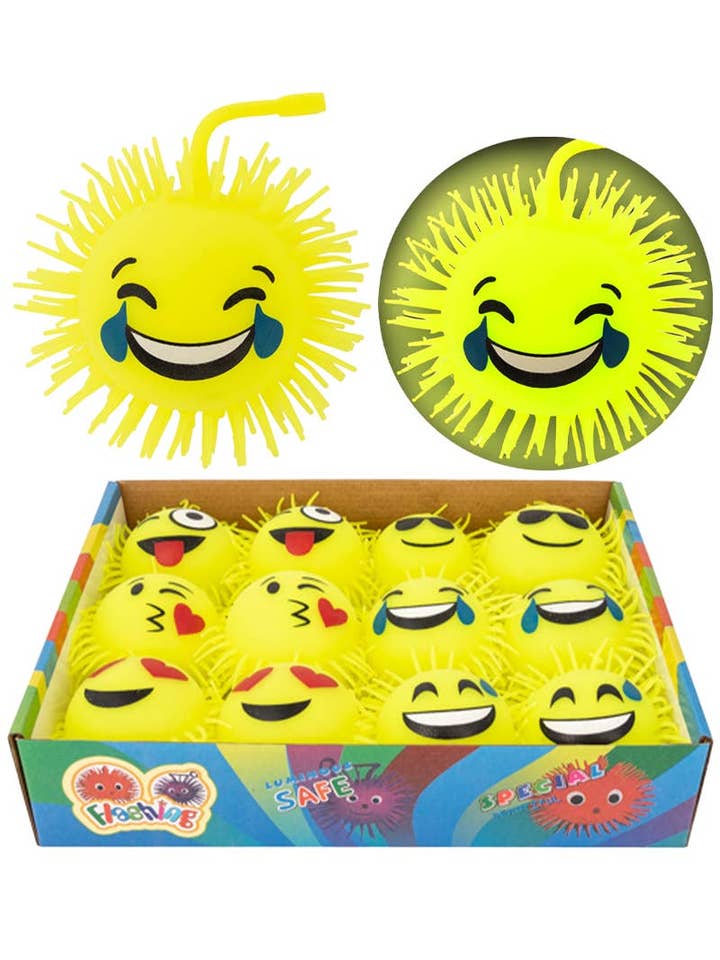 Emoji Spiky Puffer Light-up Squishy Ball for wholesale by Cap Zone