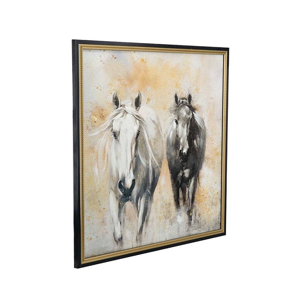 A&B Home Group Inc. - Wholesale Kunst op canvas - 100x100 cm Handgeschilderd Wit & Zwart Paard Canvas Kunstwerk3