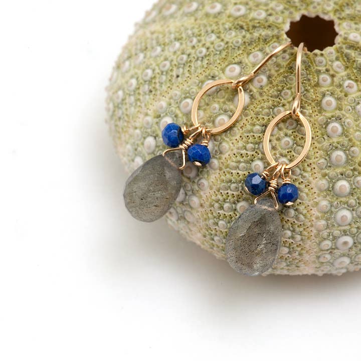 lapis lazuli labradorite earrings for wholesale by Midori Jewelry Hawaii