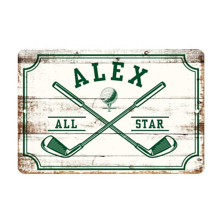 4 Wooden Shoes - Wholesale Sign - Personalized Golf All Star Metal Wall Decor - Aluminum All Star Golf Sign with Golf Clubs