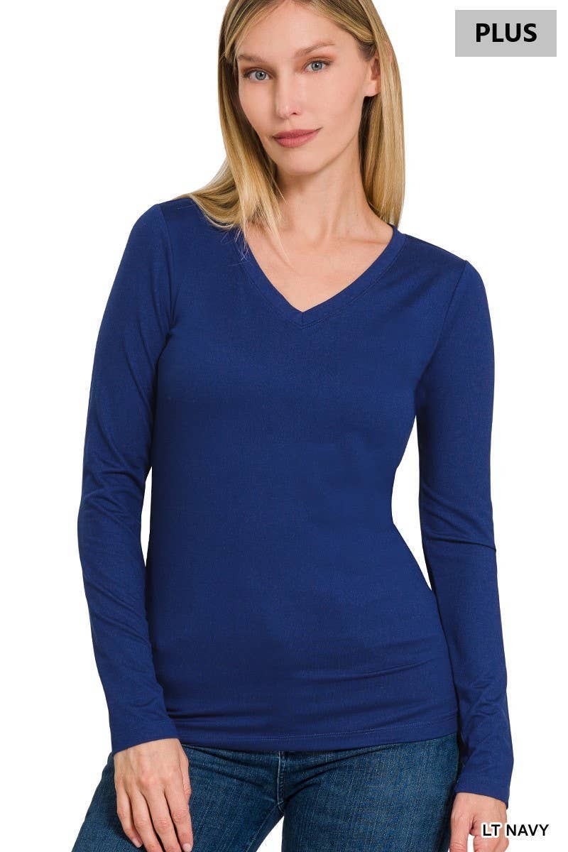 Vanilla Monkey - Wholesale Tunic - Women's - Plus Size Brushed Microfiber Long Sleeve V-neck Tee22