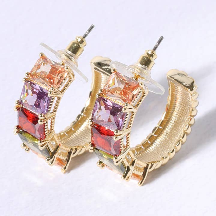 Orecchino a cerchio multicolore in zirconia cubica per la vendita all'ingrosso da parte di Fashion City