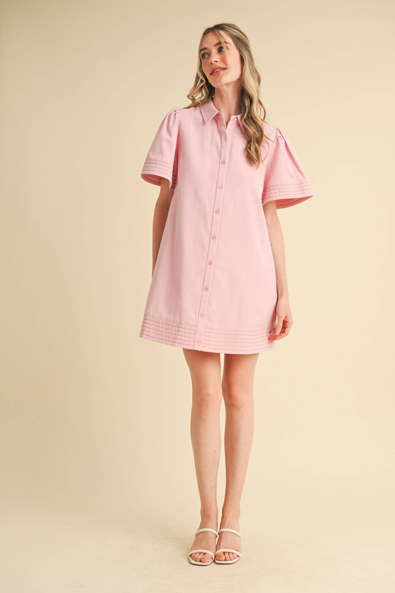 &MERCI - Wholesale Dress - Women's - SHORT SLEEVE BUTTON DOWN MINI DRESS MDR35721