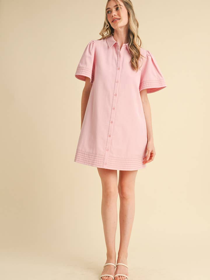 &MERCI - Wholesale Dress - Women's - SHORT SLEEVE BUTTON DOWN MINI DRESS MDR35721