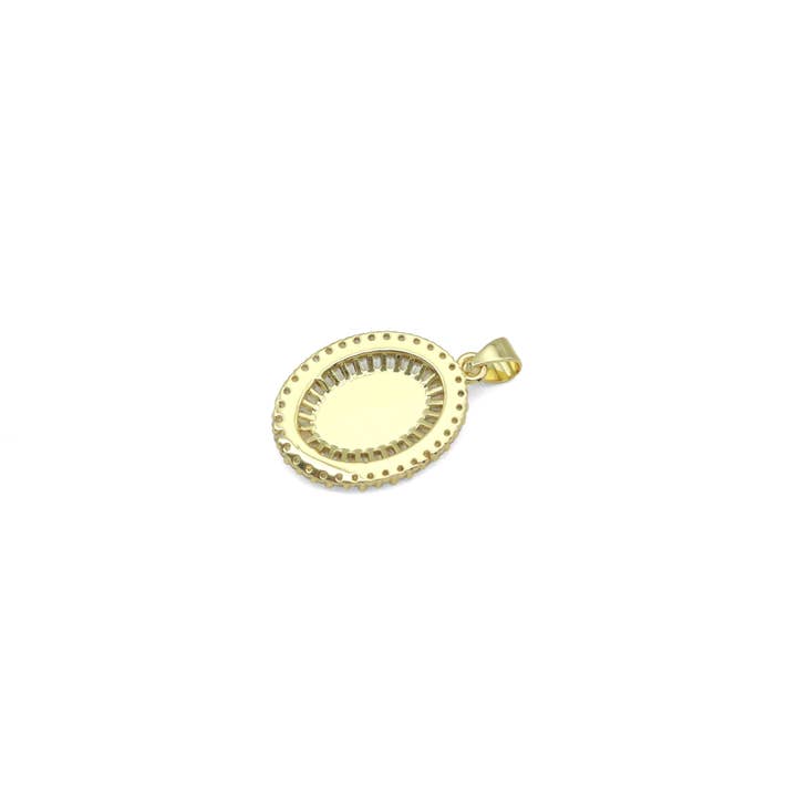 BestBeads&Beyond - Wholesale Individual Charm/Pendant - Clear Baguette CZ Gold Virgin Mary On Oval Charm Pendant, Sku#LX776