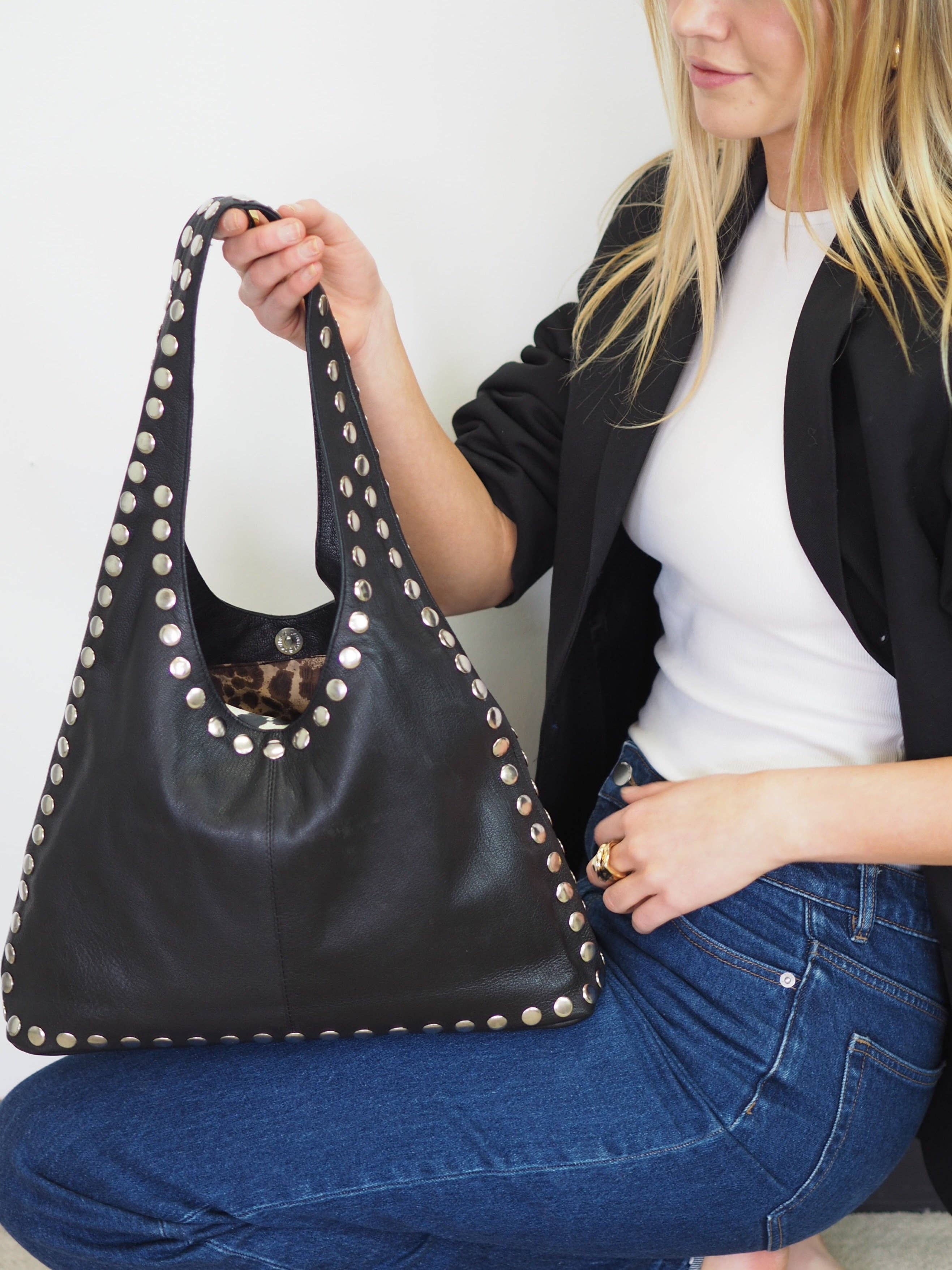 Cadelle Leather - Wholesale Shoulder bag – women's - Jenna Studded Hobo | Black9