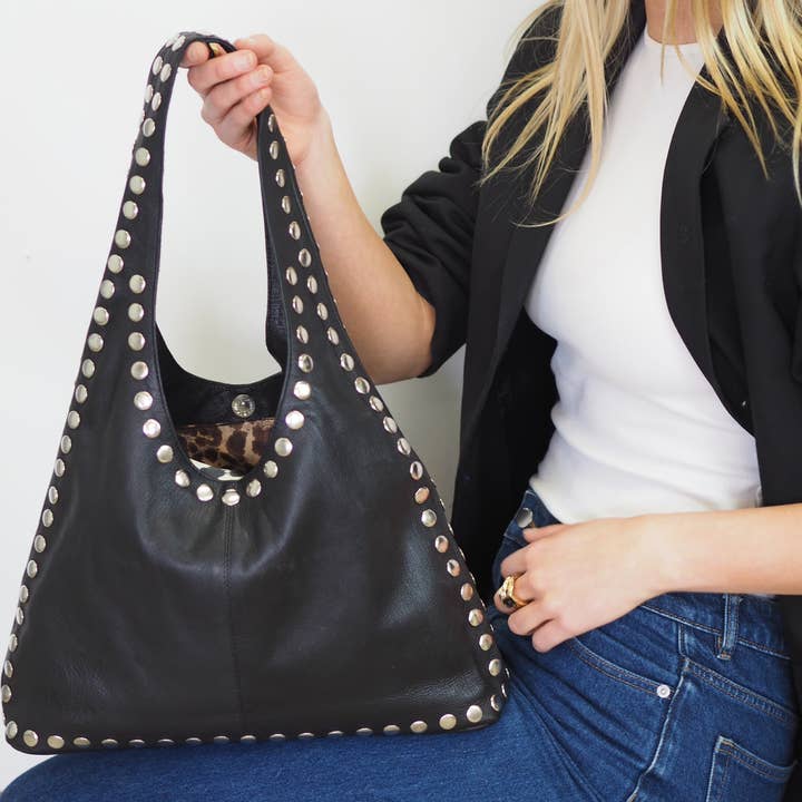 Cadelle Leather - Wholesale Shoulder bag – women's - Jenna Studded Hobo | Black9