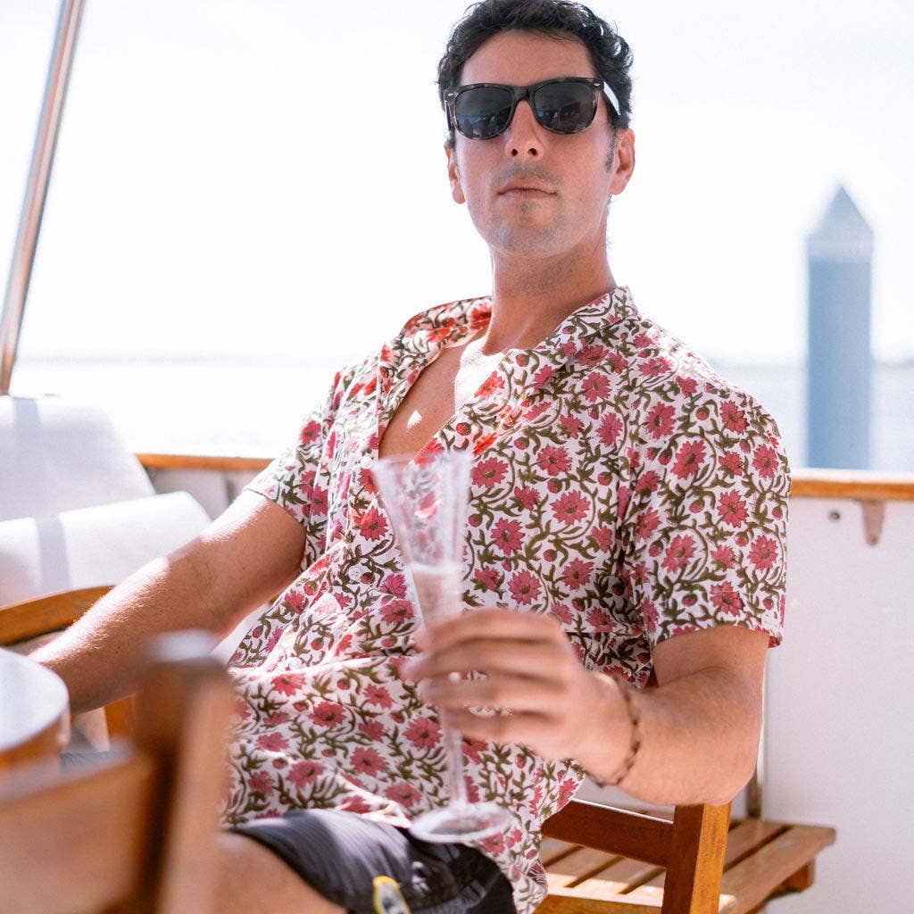 Block+Ink – Großhandel Hemd mit Button-down-Kragen – Herren – Button-Down-Hemd mit Mandarinenkragen und Blumendruck für Herren