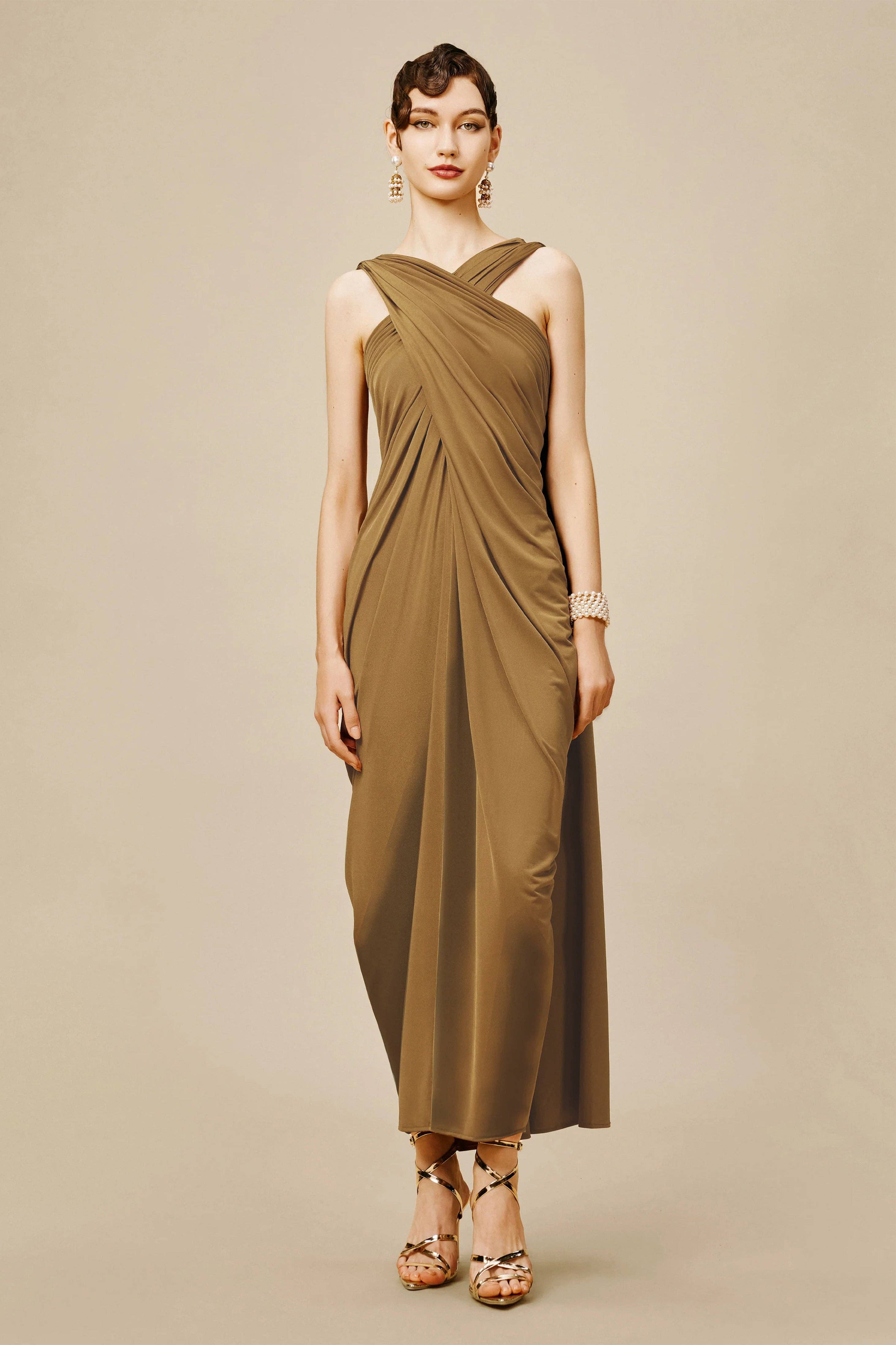 Golden Brown The Story of an Awakening Crisscross-Draped Evening Gown for wholesale on Faire2