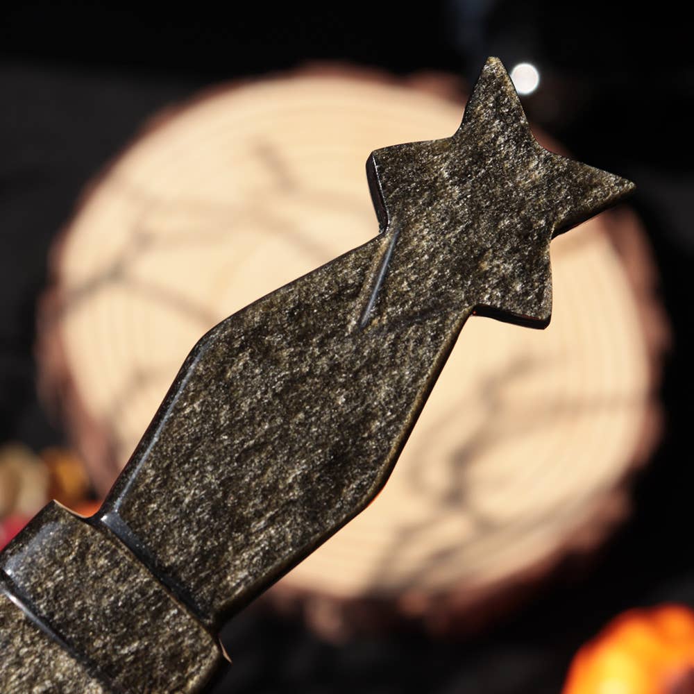 Natures Artifacts Inc - Wholesale Kitchen/Utility Knife - Golden Sheen Obsidian Knife with Star Handle 2