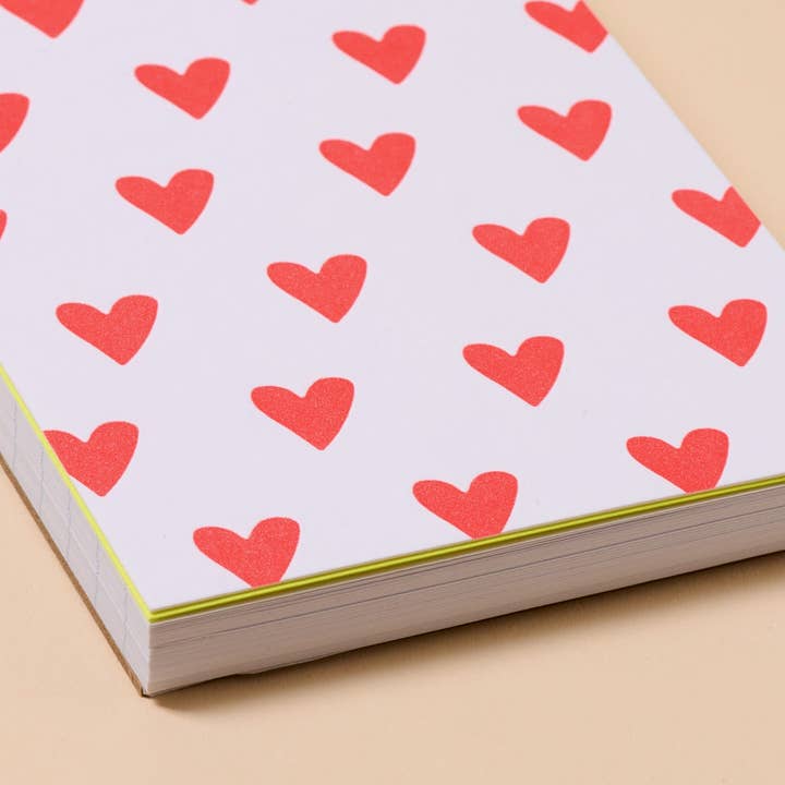And Here We Are - Wholesale Notebook - Hearts Letterpress Spiral Pocket Size Notebook Valentine's Day Gift - Made in USA - Fathers Day Gift Summer