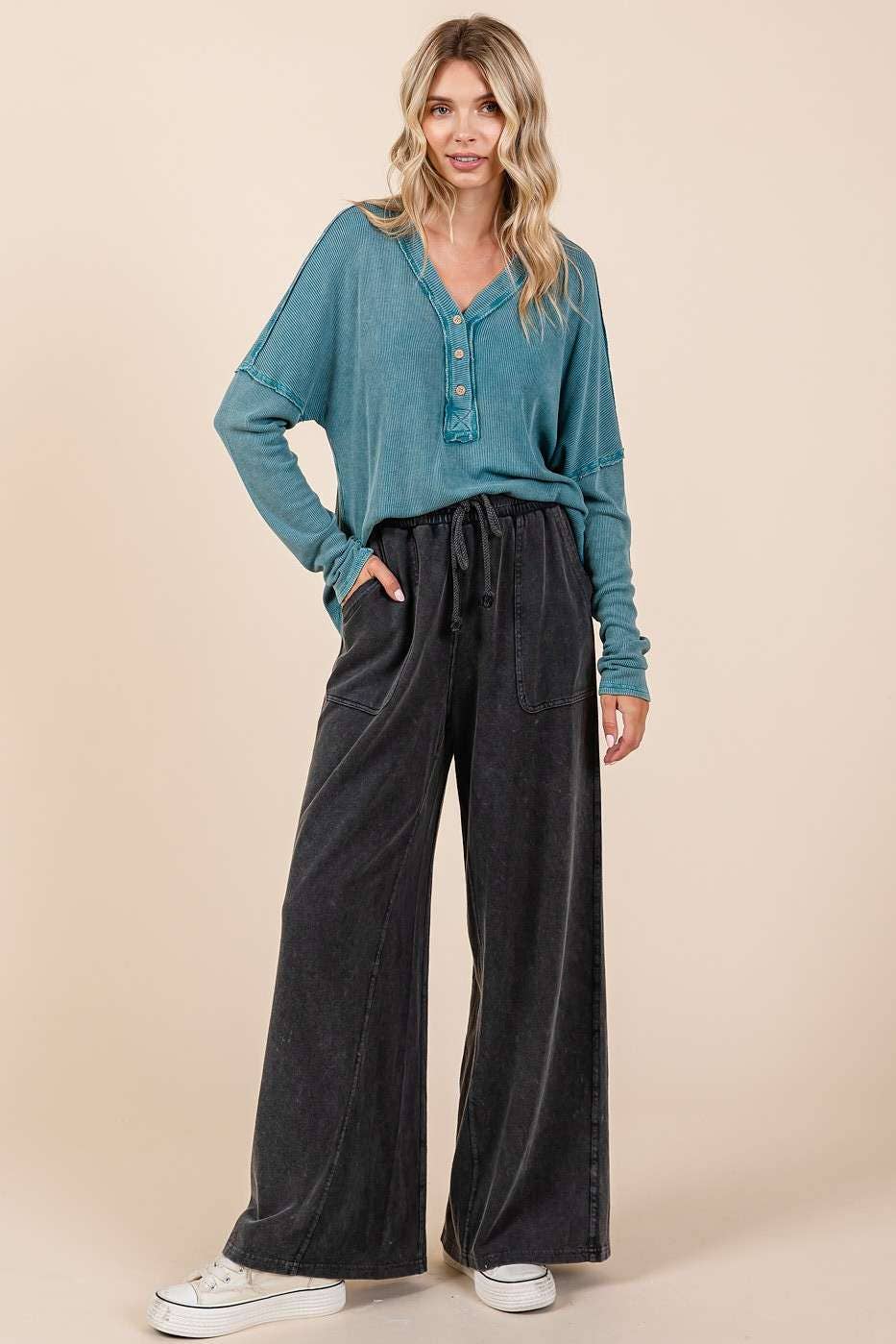 mittoshop - Wholesale Pants - Women's - MINERAL WASH FRENCH TERRY WIDE LEG PANTS15