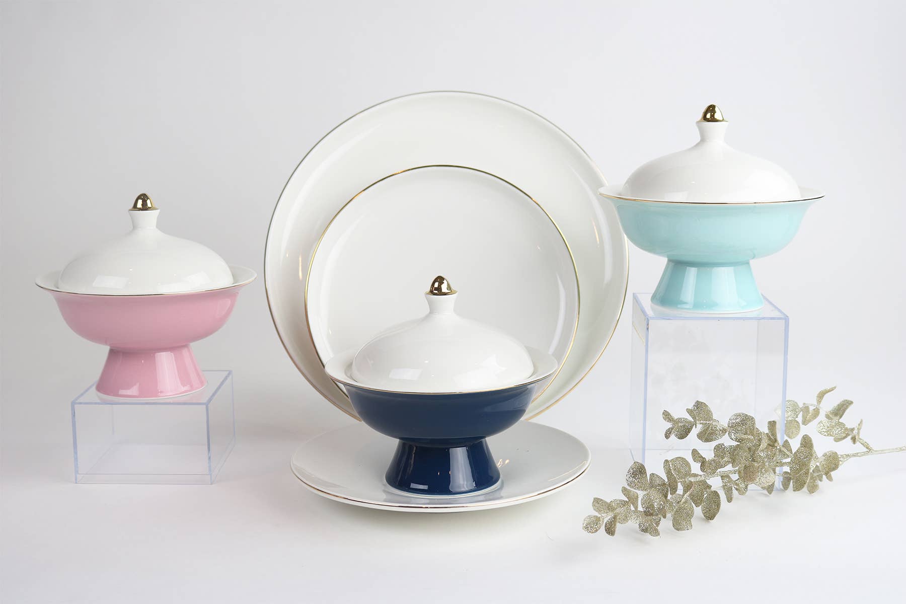 Little White Dish - Wholesale Bowl - Navy Versaille Soup Bowl With Lid - Set of 42