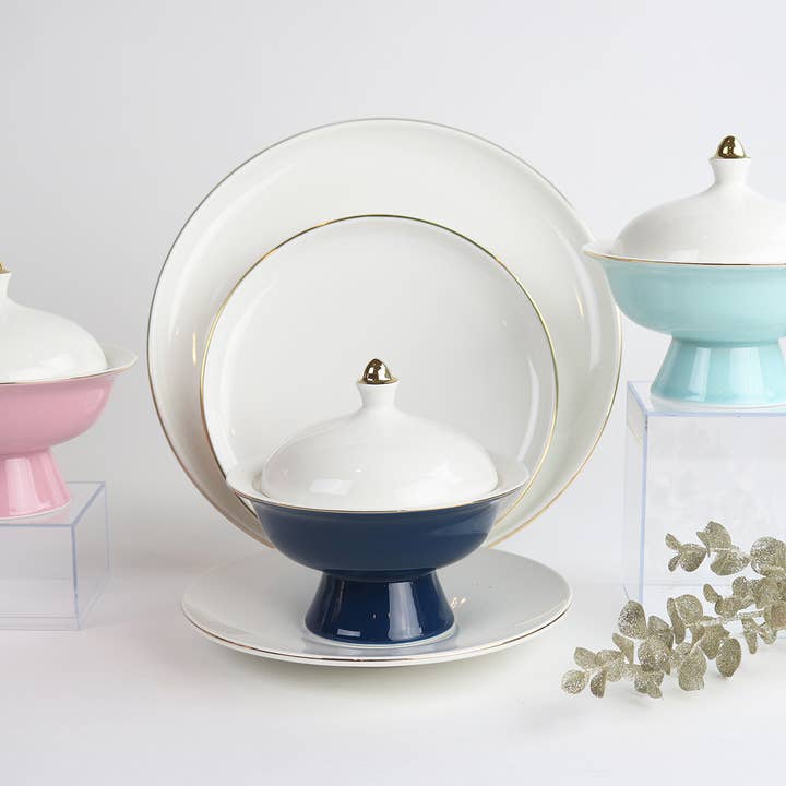 Little White Dish - Wholesale Bowl - Navy Versaille Soup Bowl With Lid - Set of 42