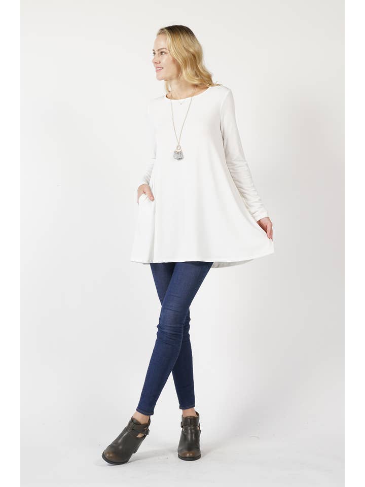 42POPS - Wholesale Tunic - Women's - ..1015 Boat Neck Flared Pockets Top SI-154682