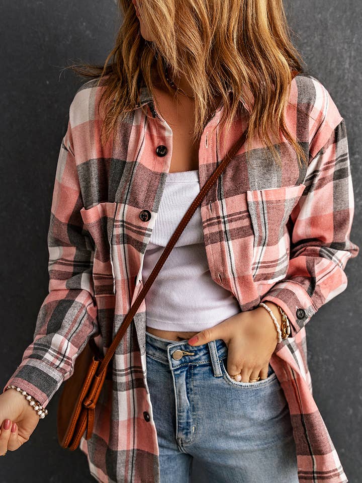 Plaid Button Up Patch Pocket Shirt for wholesale by LiveFashionWay