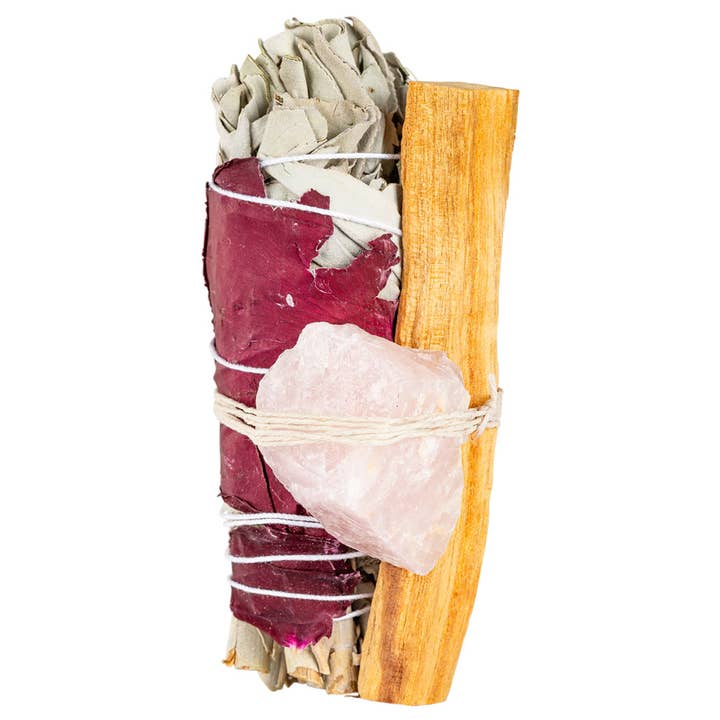 Benjamin International - Wholesale Sage Bundle - Rose Pedals Sage Bundle W/ Gemstone And Palo Santo