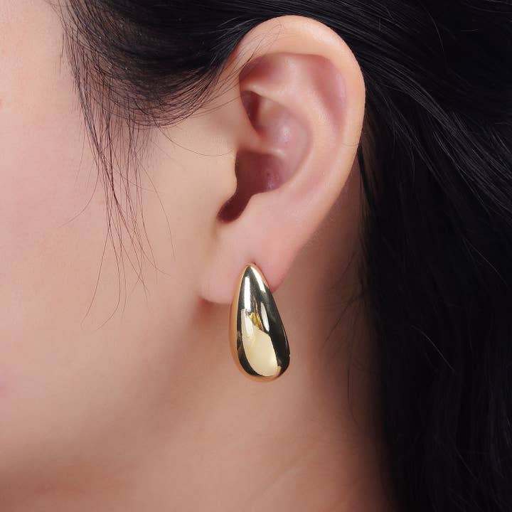 Aim Eternal - Wholesale Stud/Post Earrings - 14K Gold Filled 28mm Teardrop Dome Modern Statement Stud Kylie Earrings | AE1691