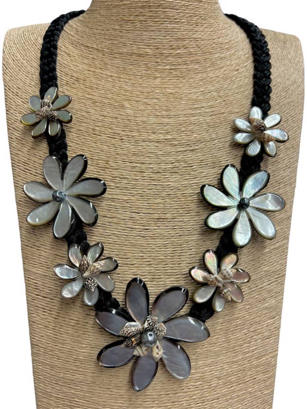 Carved Tiare Flower Mother of Pearl Shell Pendant Necklace for wholesale by DK Hawaii