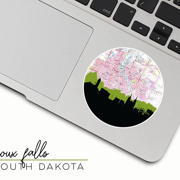 Sioux Falls SD Stadtaufkleber | Sioux Falls Karte und Skyline für den Großhandel von Paperfinch Design