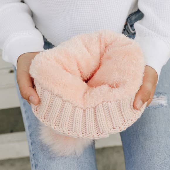 Leto Accessories - Vente Bonnet – femme - Bonnet en maille épaisse avec doublure en fausse sherpa et pompon2