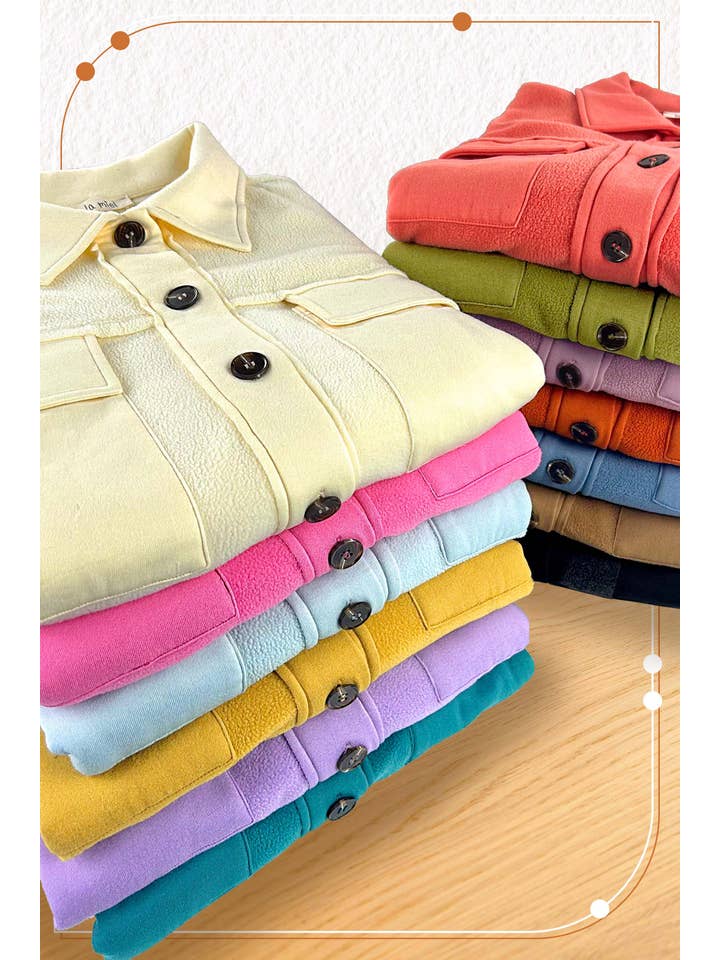 La Miel - Wholesale Shirt Jacket/Shacket - Women's - HAJ1726-Loose Fit Button Down Long Sleeve Fleece Shacket
