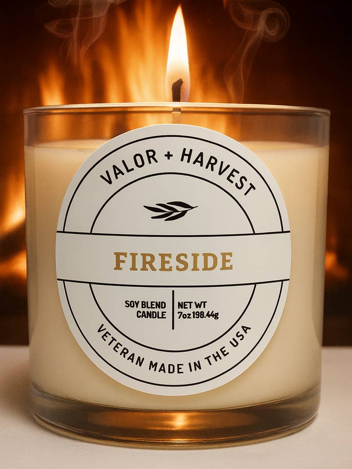 Candela Profumata Fireside – 7 oz Miscela di Cera di Soia e Cocco | Valor+Harvest per la vendita all'ingrosso da parte di Valor+Harvest