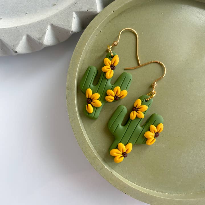 Sunflower Cacti Desert Clay Earrings for wholesale by Peripheral US