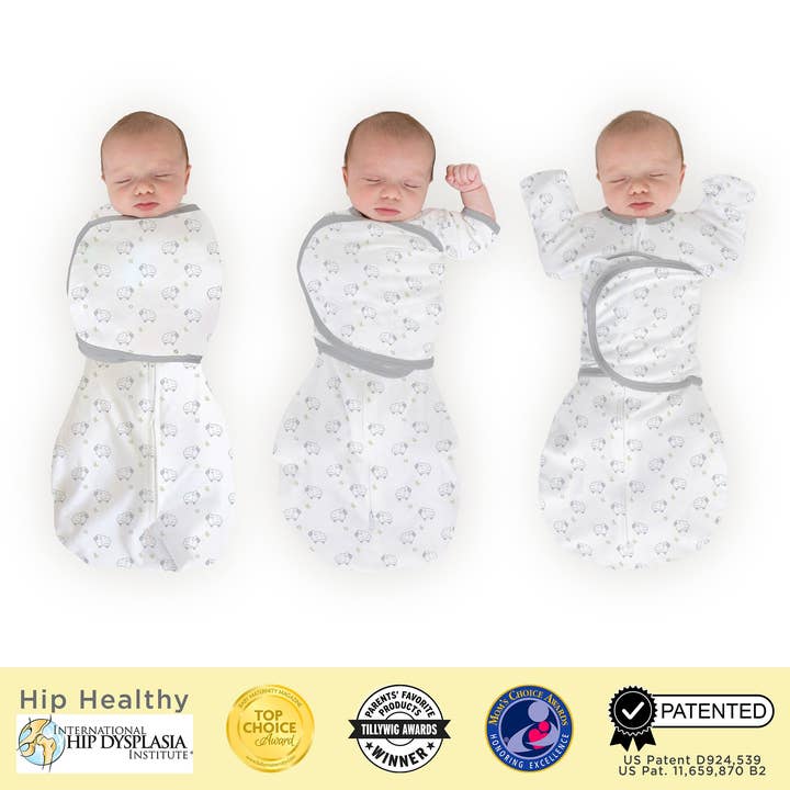 Omni Swaddle Sack with Wrap - Arms Up Sleeves & Mitten Cuffs, Tiny Lambs for wholesale by SwaddleDesigns