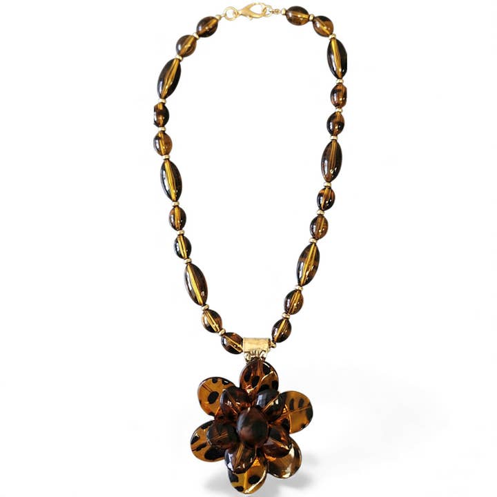 Bijoux Envie Statement Jewelry - Wholesale Pendant/Charm Necklace - Tortoise Shell Flower Necklace | Handmade Statement Jewelry3