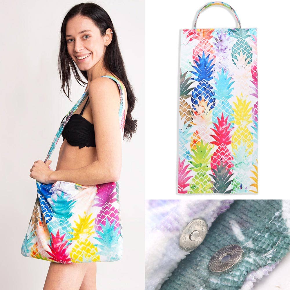 Sensibling Corp. – Engroshandel Strandhåndklæde – Farverige ananas Print Beach Håndklæde og mulepose2