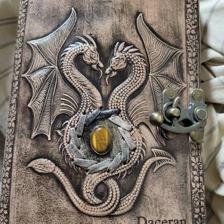 Mitansh handicrafts - Wholesale Journal/Diary - Amethyst double dragon embossed leather journal | 240 vintag4