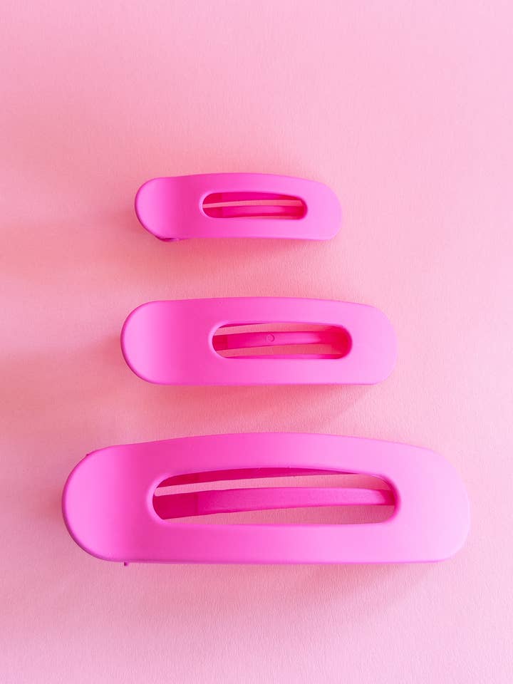 Neon Pink Flat Claw Clip Trio for wholesale by Eggy Cakes