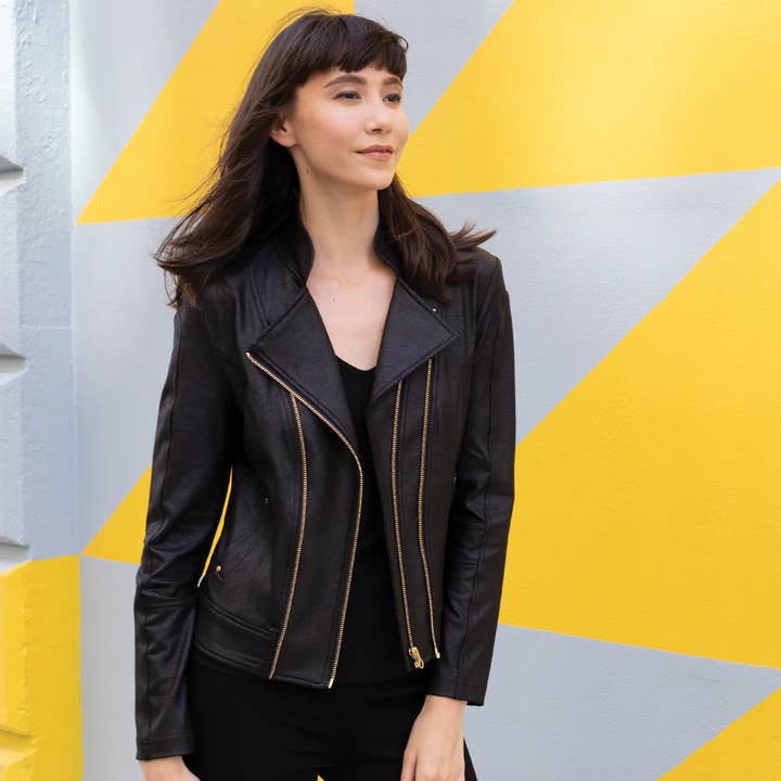 Clara Sunwoo - Wholesale Leather Jacket - Women's - JKZ1 - Liquid Leather â„¢ Double Zip Pocket Jacket