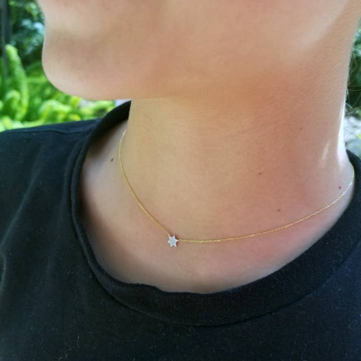 ALEF BET JEWELRY - Wholesale Pendant/Charm Necklace - Petite Jewish Star Necklace in 14k Gold with Diamonds3