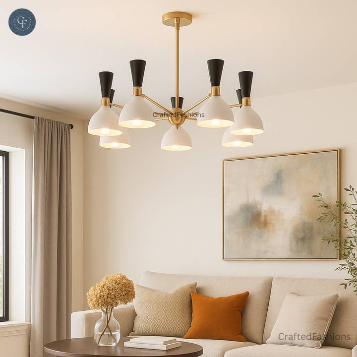 6-Arm 12-Light Brass Stilnovo Chandelier – Modern, timeless design for wholesale by Crafted Fashions