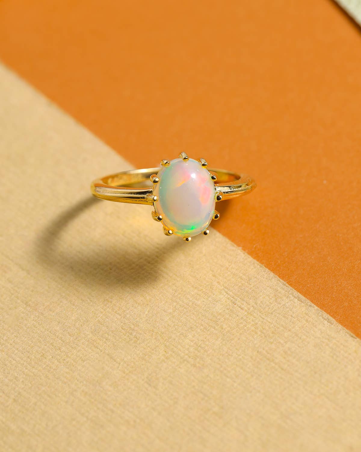 Tiramisu - Wholesale Single Stone/Solitaire Ring - Gold Plated Silver Ethiopian Opal Topaz Mistlight Crest Ring1