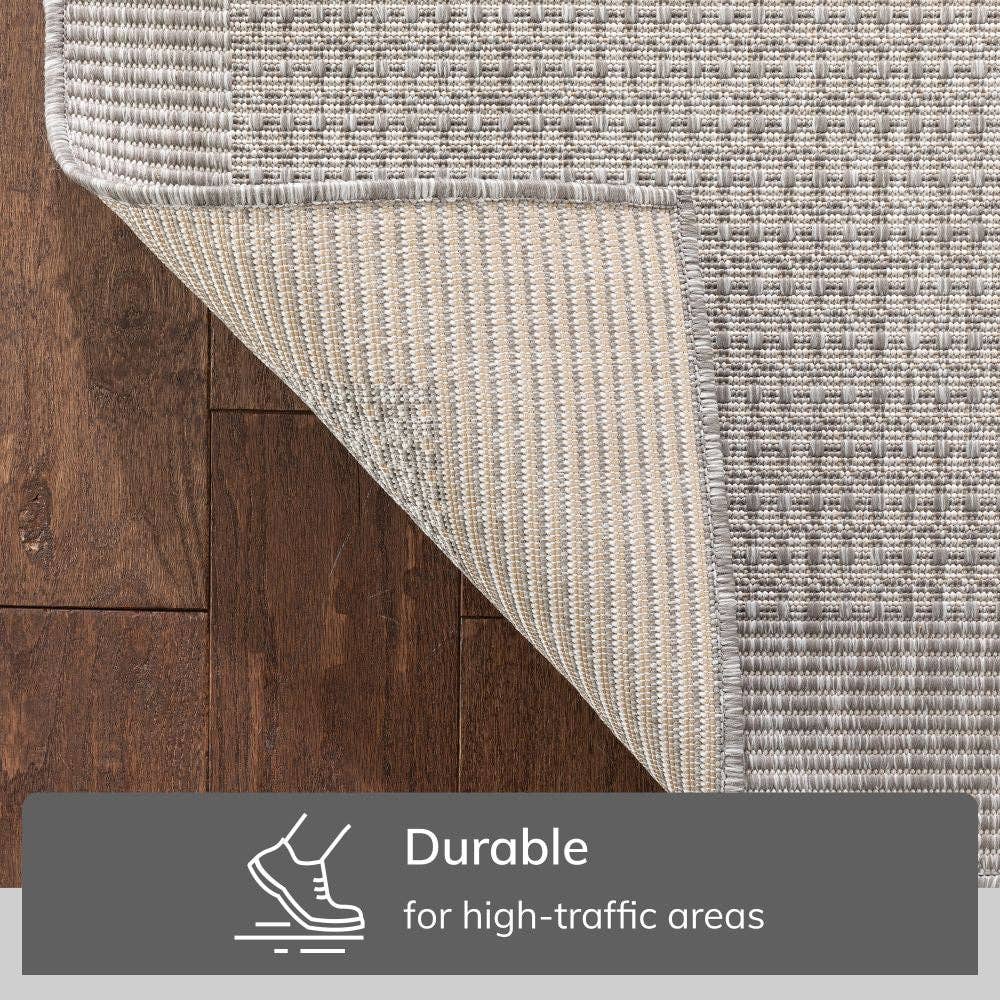 Well Woven - Wholesale Area Rug - Odin Solid & Striped Border Indoor Outdoor Grey Ivory6