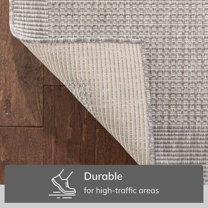 Well Woven - Wholesale Area Rug - Odin Solid & Striped Border Indoor Outdoor Grey Ivory6
