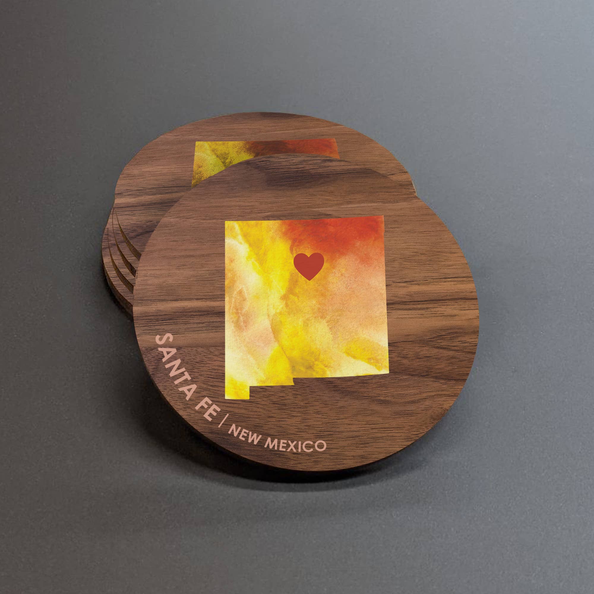 9th Letter Press - Wholesale Coasters - Maple Wood with Walnut UV Print - City and State Coaster1