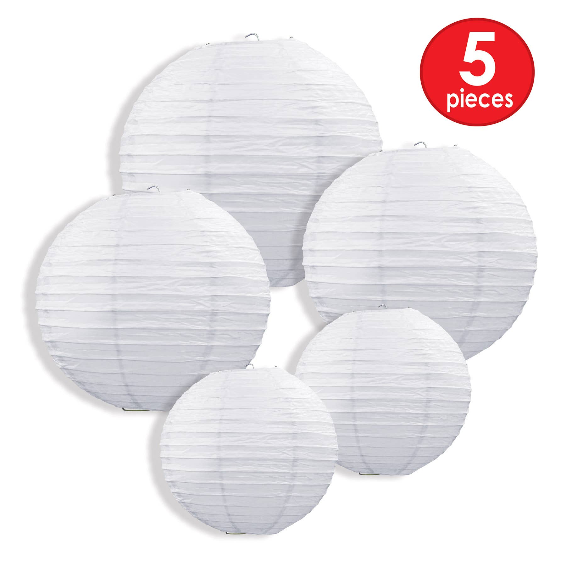 Beistle - Venta al por mayor Faroles - Juego de 5 faroles de papel blancos en tamaños surtidos: 2 de 15 cm, 2 de 20 cm, 1 de 24 cm3