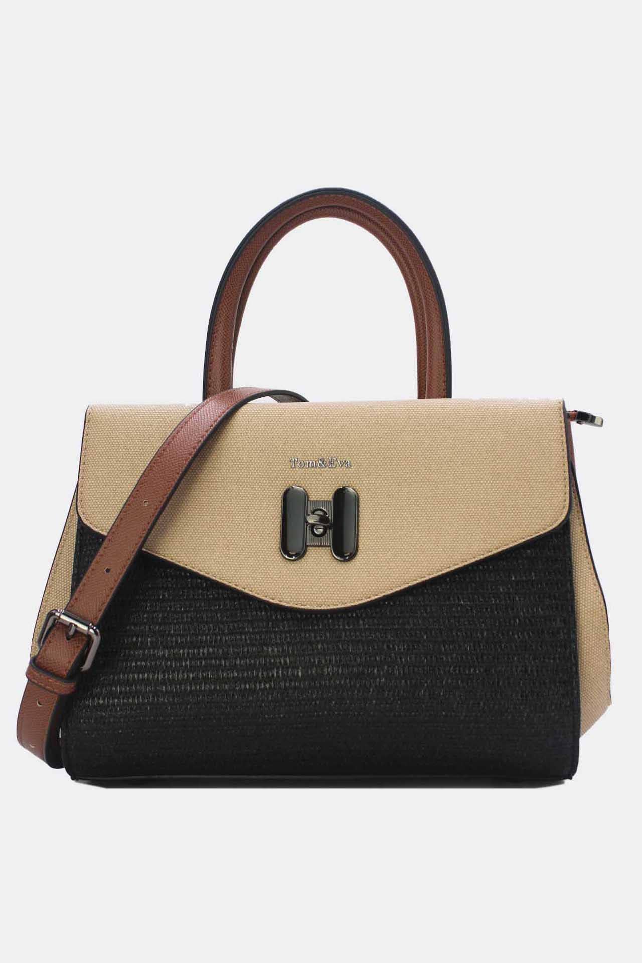 Tom&Eva (F.D.M diffusion) - Wholesale Top Handle Bag - Women's - Straw Effect Handbag with Decorative Flap 24B-60250