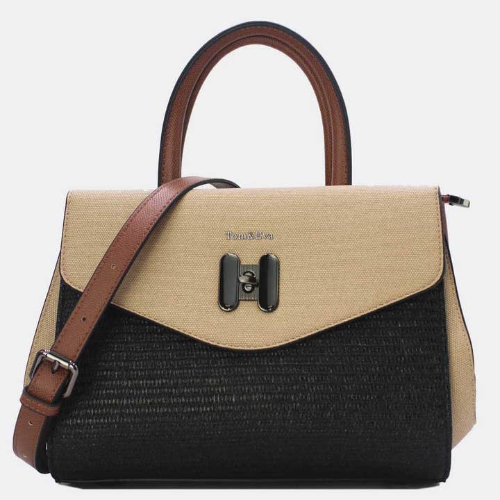 Tom&Eva (F.D.M diffusion) - Wholesale Top Handle Bag - Women's - Straw Effect Handbag with Decorative Flap 24B-6025