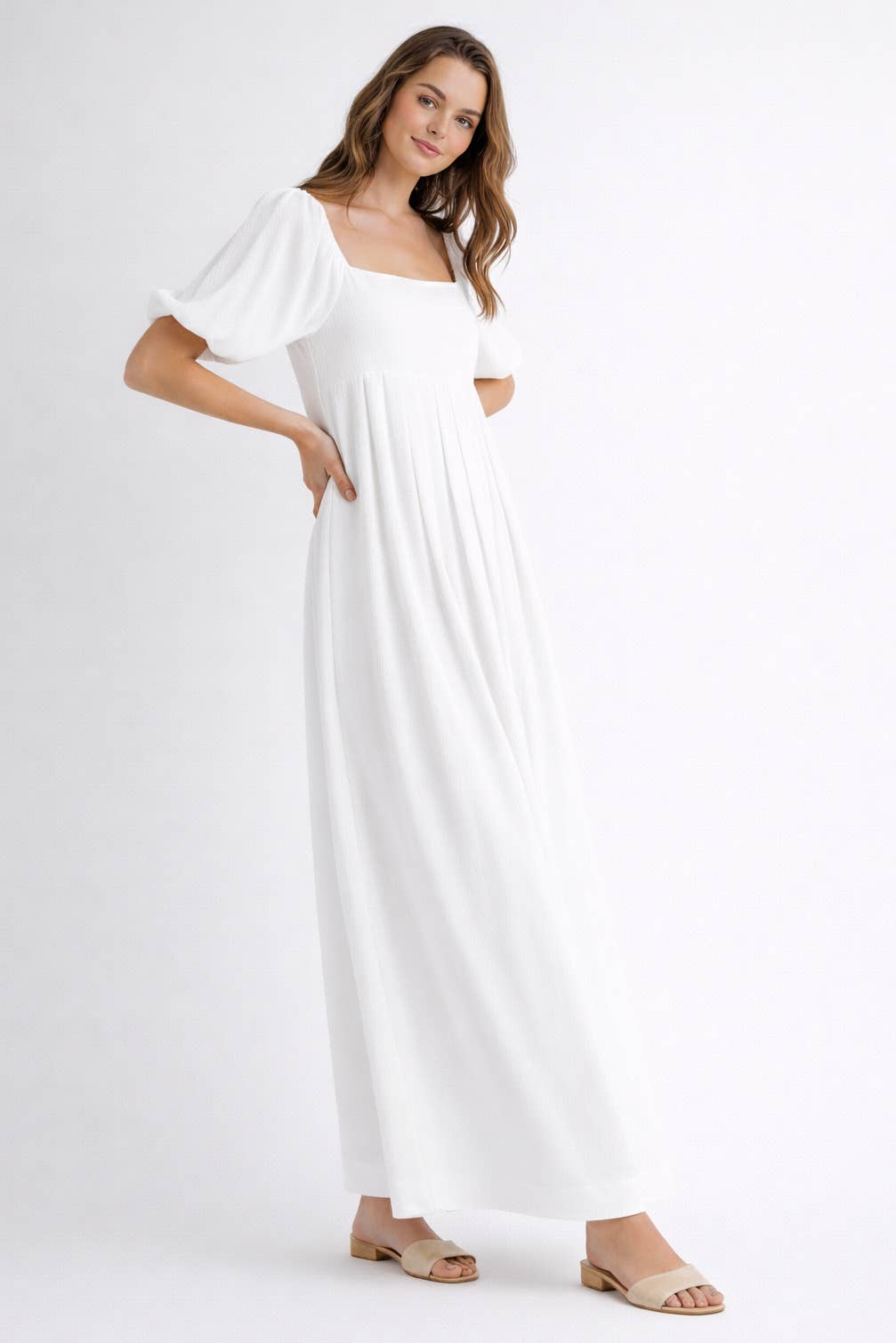 Endless Blu - Wholesale Dress - Women's - ND0084  Square Neck Puff-Sleeve Maxi Dress4